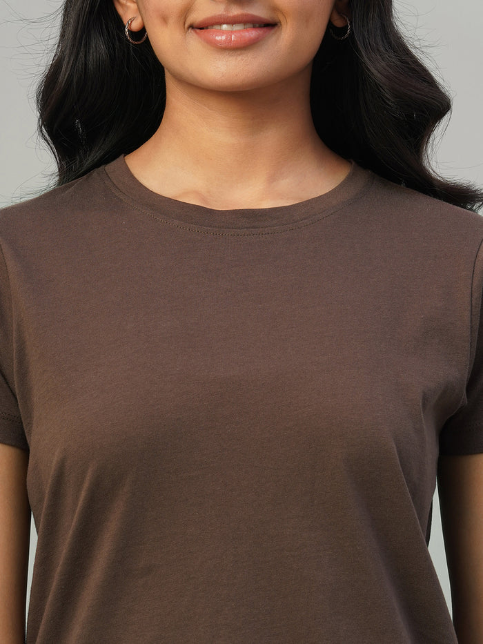 Women's 100% Cotton Slim Fit Tshirt Brown