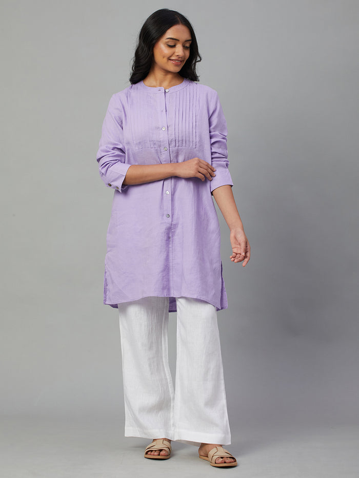 Women's 100% Linen Longline Blouse Lilac