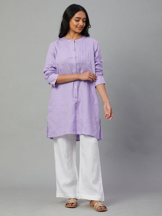 Women's 100% Linen Longline Blouse Lilac