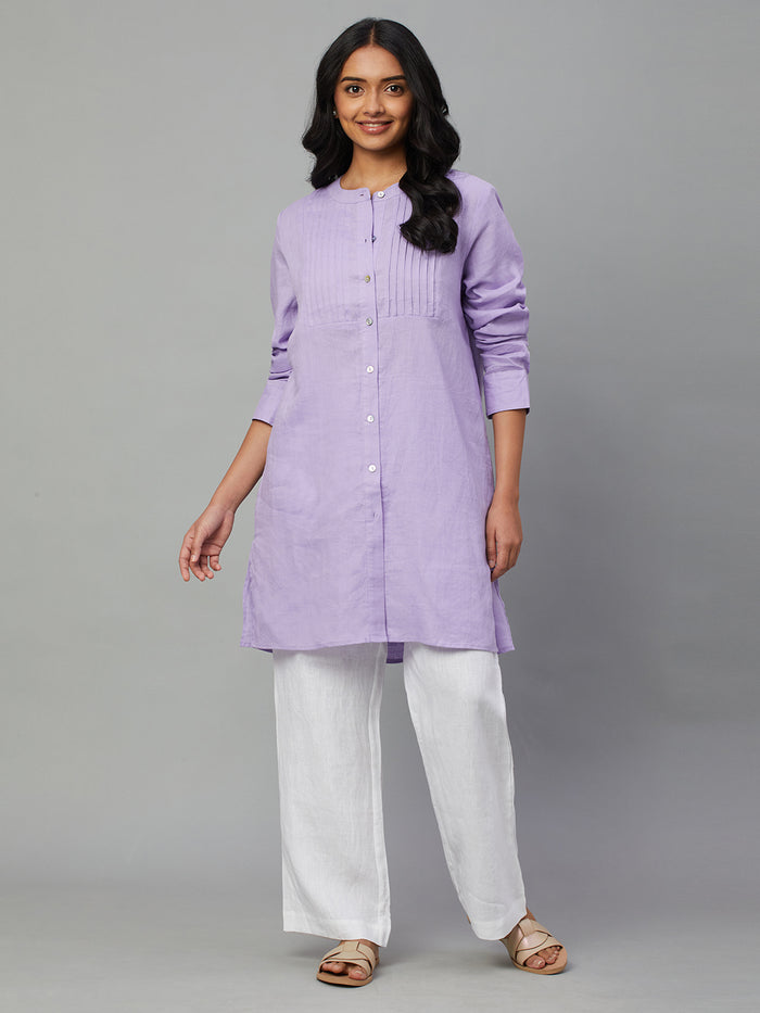Women's 100% Linen Longline Blouse Lilac