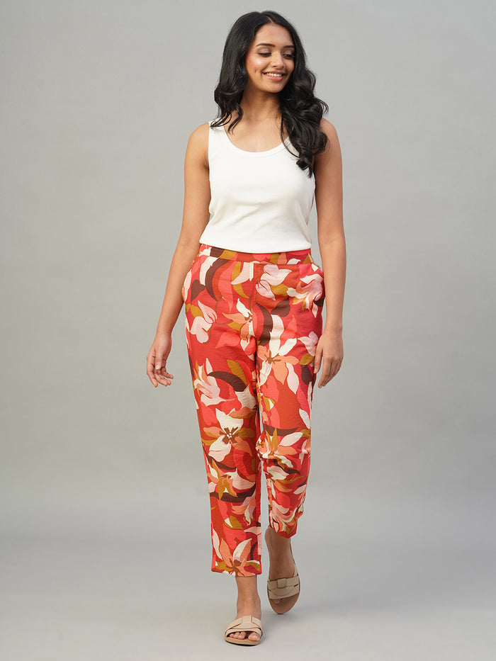Women's 100% Viscose Regular Fit Pant Red