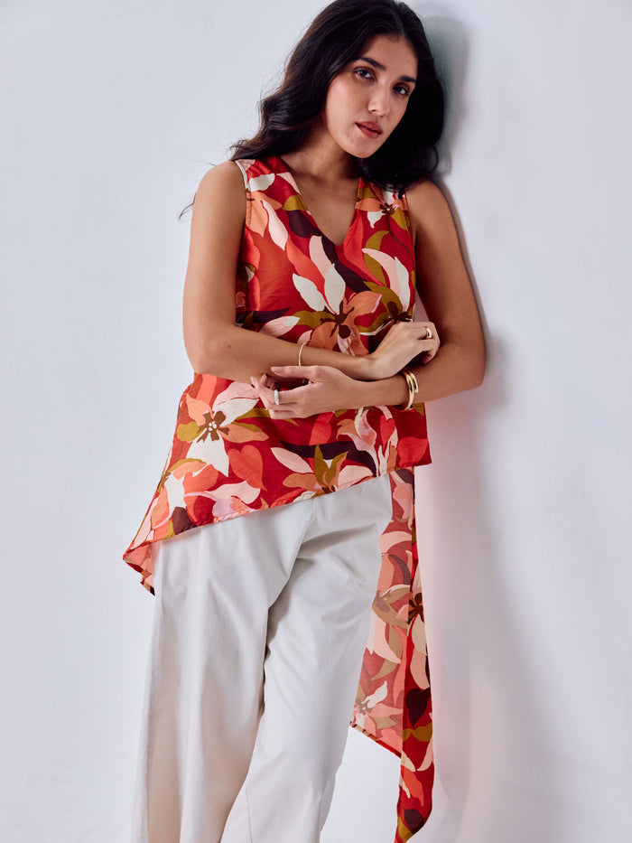 Women's 100% Viscose V Neck Blouse Red