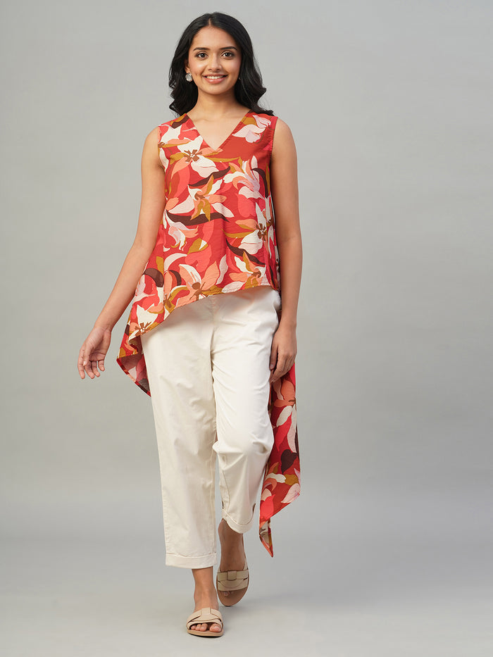 Women's 100% Viscose V Neck Blouse Red