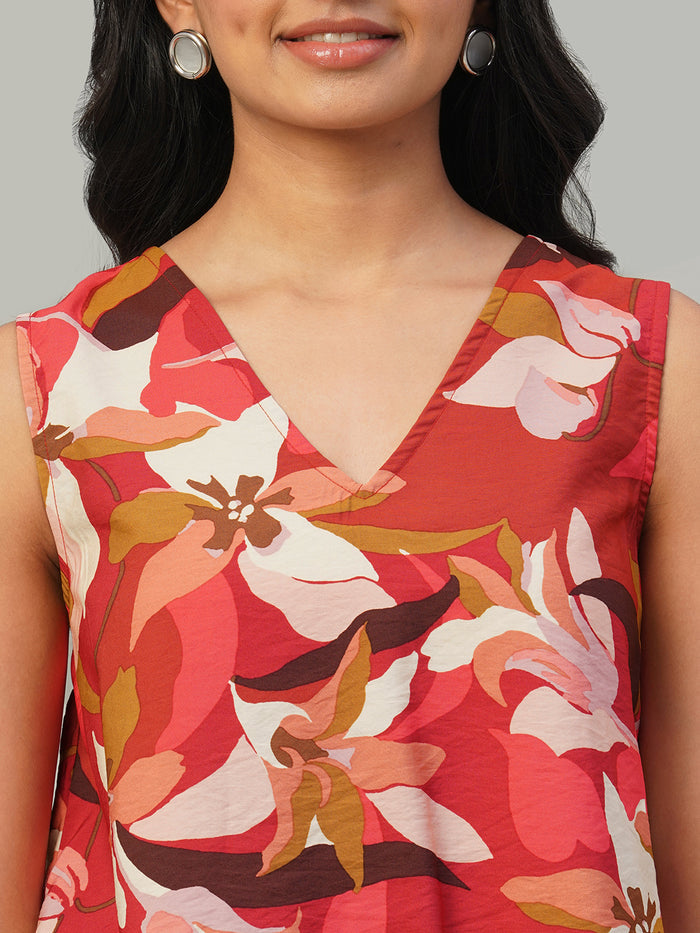 Women's 100% Viscose V Neck Blouse Red