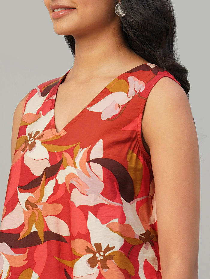 Women's 100% Viscose V Neck Blouse Red