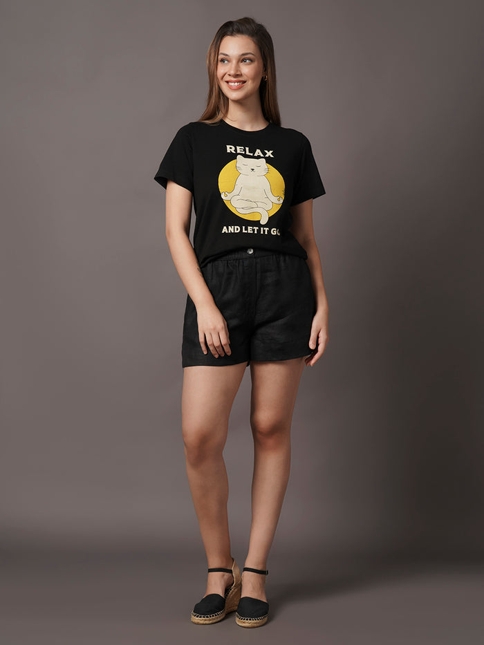 Women's Black 100% Organic Cotton Regular Fit Tshirt