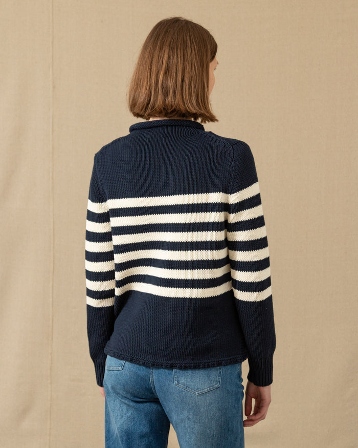 Women's Breton Stripe Fisherman's Sweater in Navy/Egret