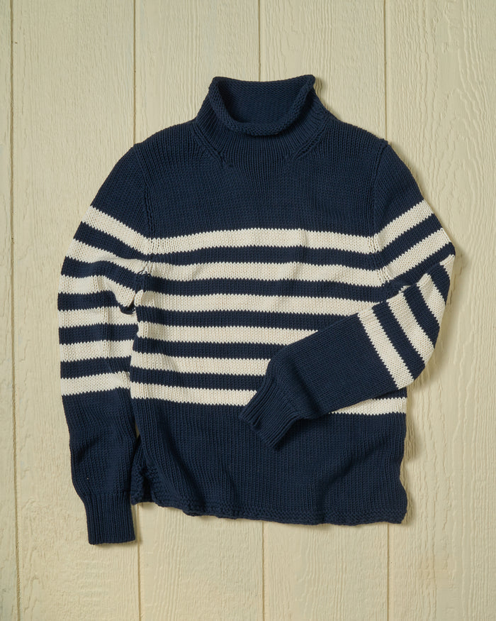 Women's Breton Stripe Fisherman's Sweater in Navy/Egret