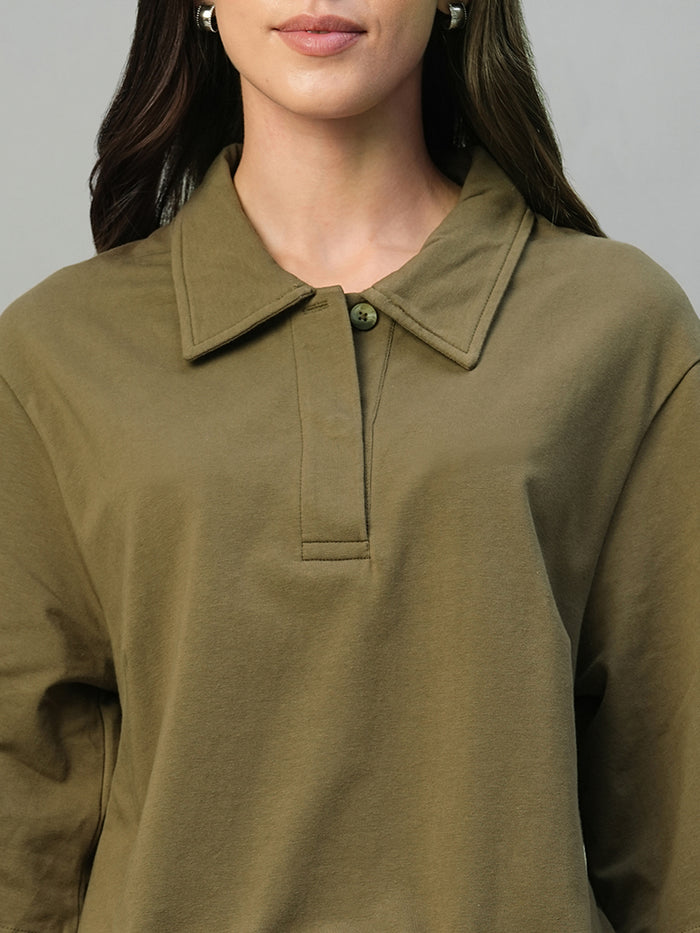 Women's Brown Cotton Elastane Regular Fit Tshirt Dark