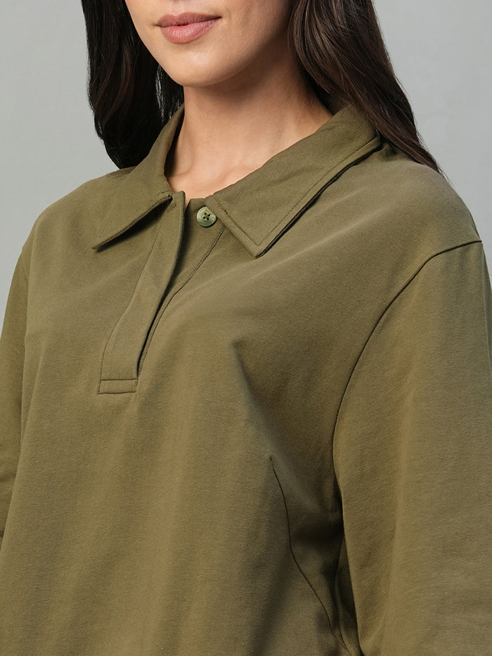 Women's Brown Cotton Elastane Regular Fit Tshirt Dark
