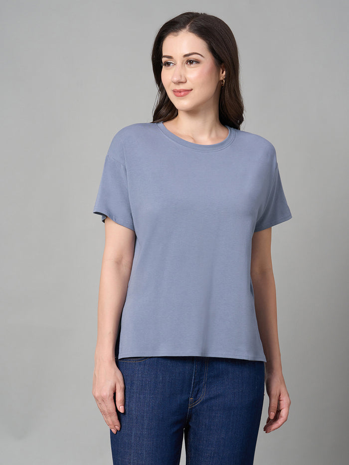 Women's Cotton Bamboo Elastane Loose Fit Tshirt Lavender
