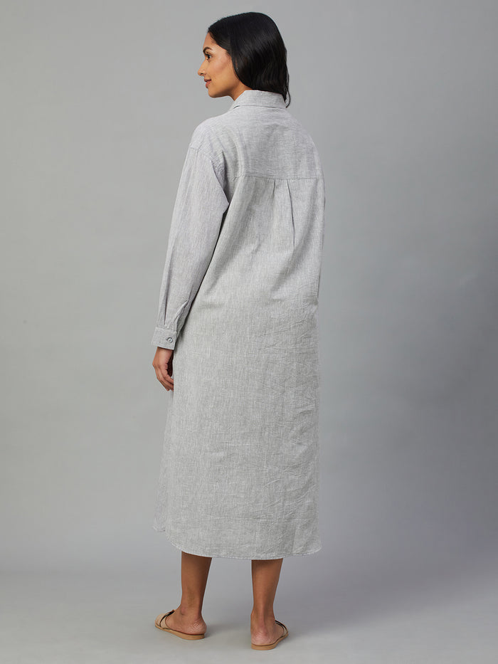 Women's Cotton Linen Regular Fit Dress Grey