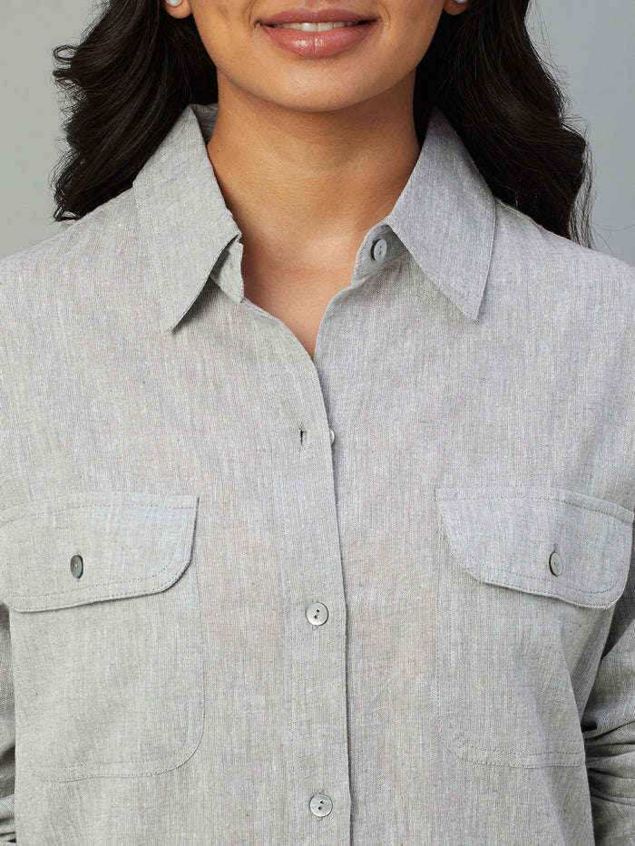 Women's Cotton Linen Regular Fit Dress Grey