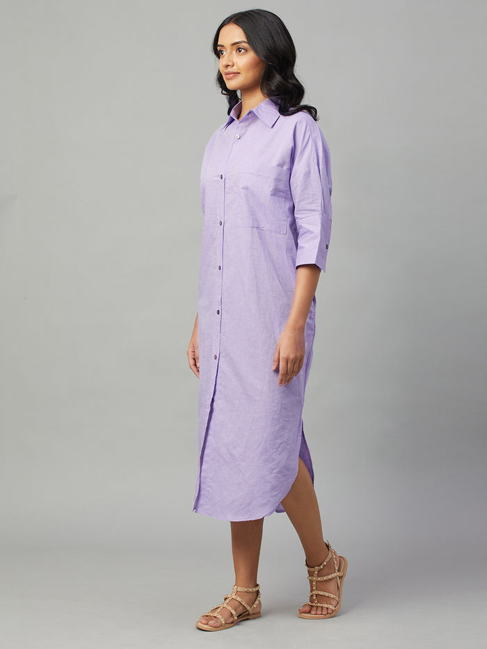 Women's Linen Cotton Boxy Fit Dress Lilac