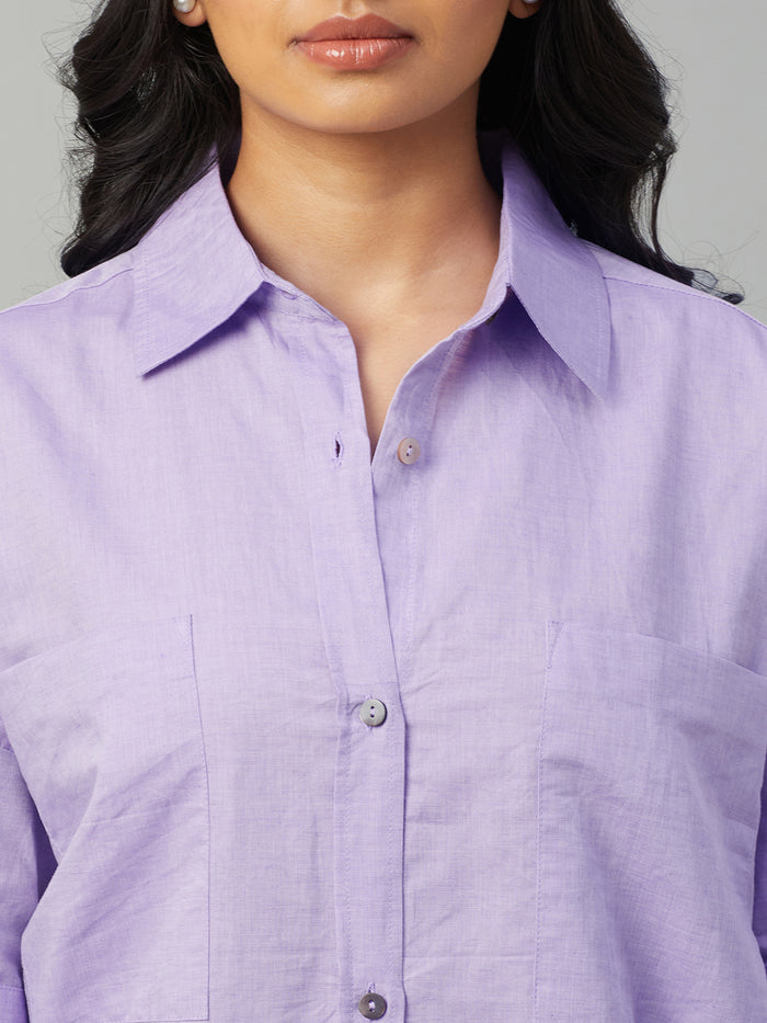 Women's Linen Cotton Boxy Fit Dress Lilac