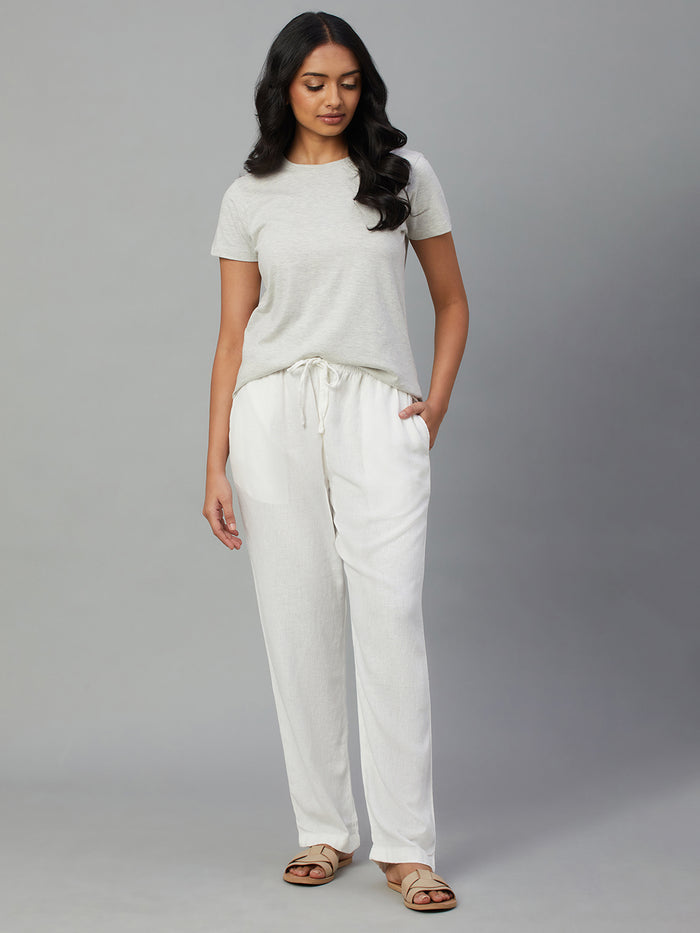 Women's Linen Viscose Drawstring Pants White