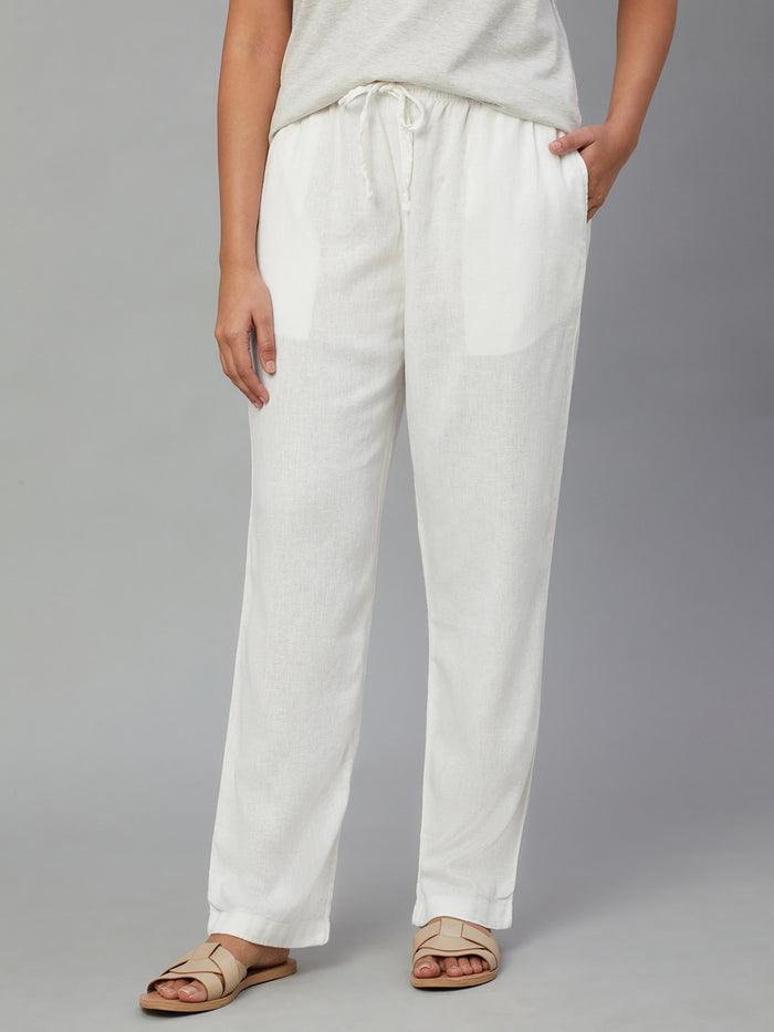 Women's Linen Viscose Drawstring Pants White
