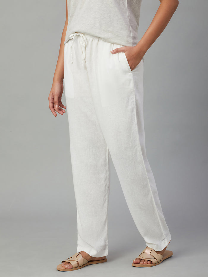 Women's Linen Viscose Drawstring Pants White