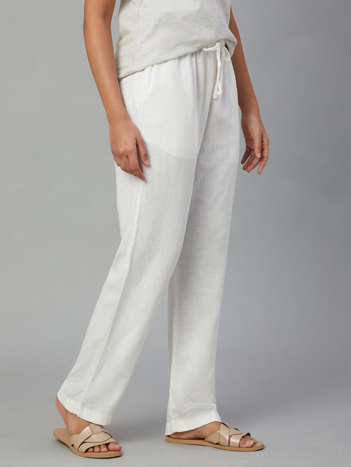 Women's Linen Viscose Drawstring Pants White