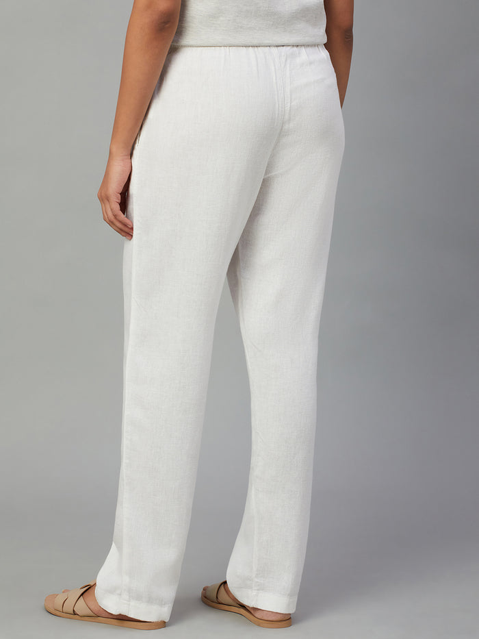 Women's Linen Viscose Drawstring Pants White