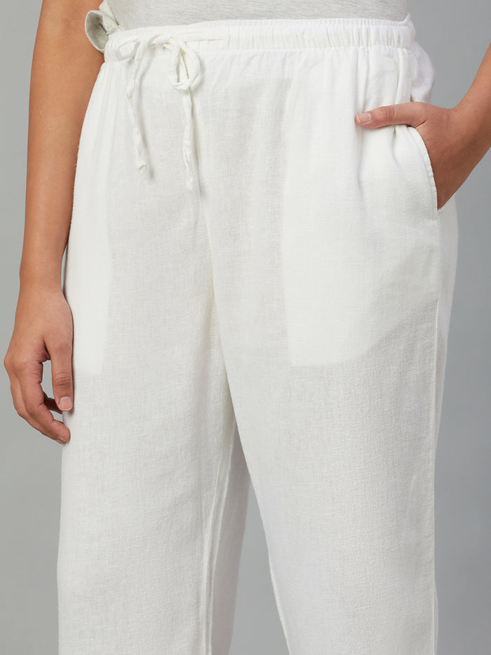 Women's Linen Viscose Drawstring Pants White