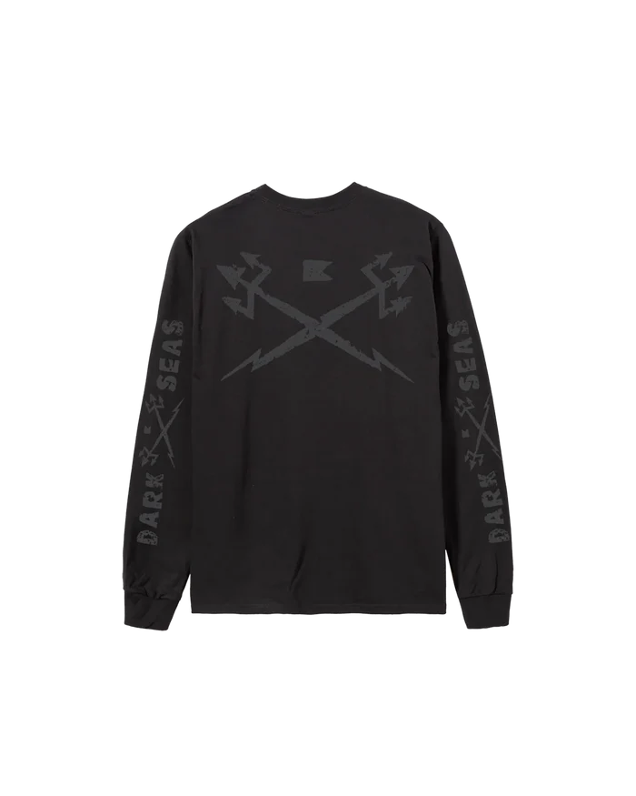 Dark Seas Wreckage long sleeve tee in black with tonal back graphic and sleeve print