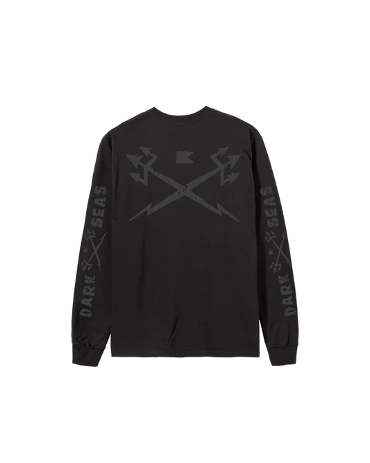 Dark Seas Wreckage long sleeve tee in black with tonal back graphic and sleeve print