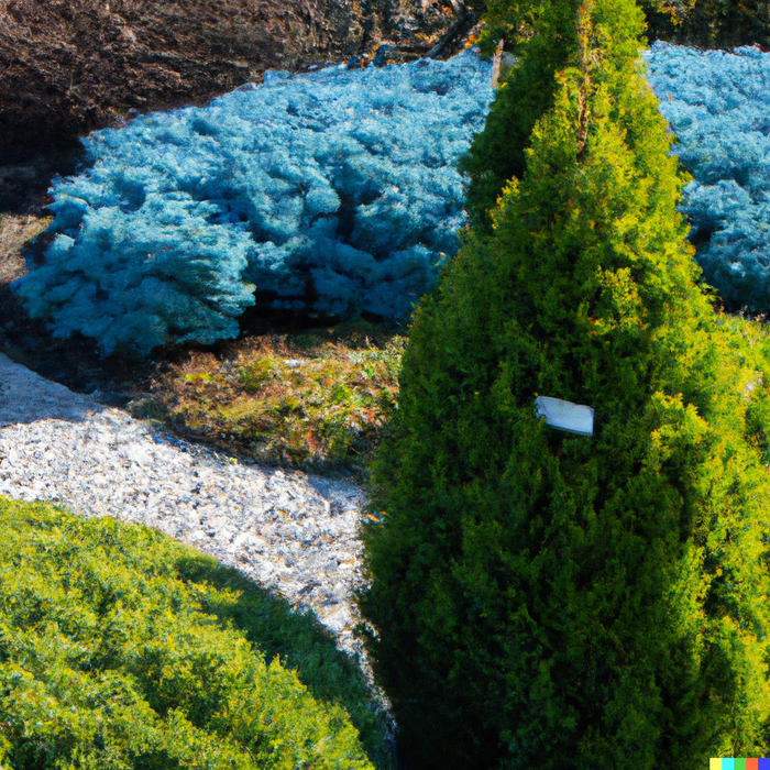Yellow Ribbon Arborvitae, Thuja occidentalis planted in the ground full grown