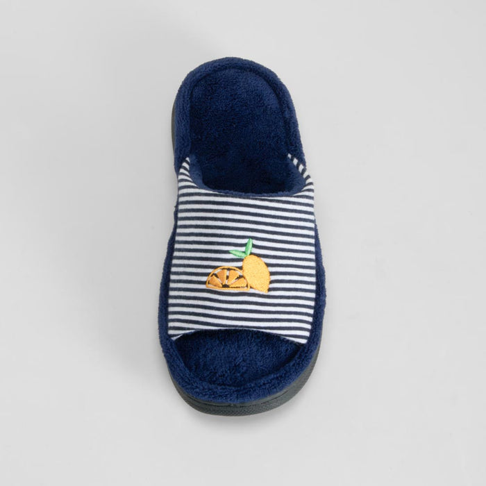 Zapatilla de casa azul con rayas y bordado OLYNE