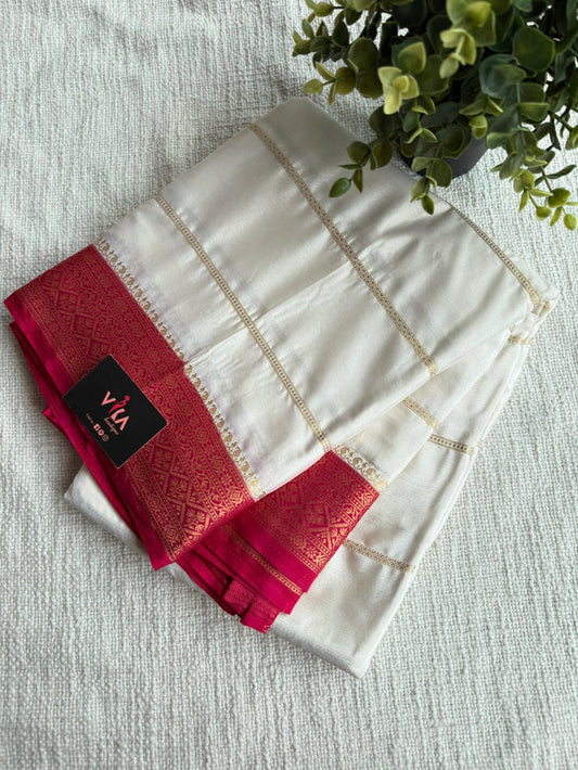 zari weaving faux crepe saree with contrast blouse