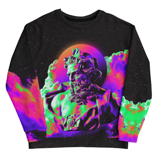 Set against a deep space black void scattered with stardust, a hyper-stylized Greek deity bust explodes with retro-futuristic vaporwave energy. Contact us with accessibility feedback, we'd love to help!