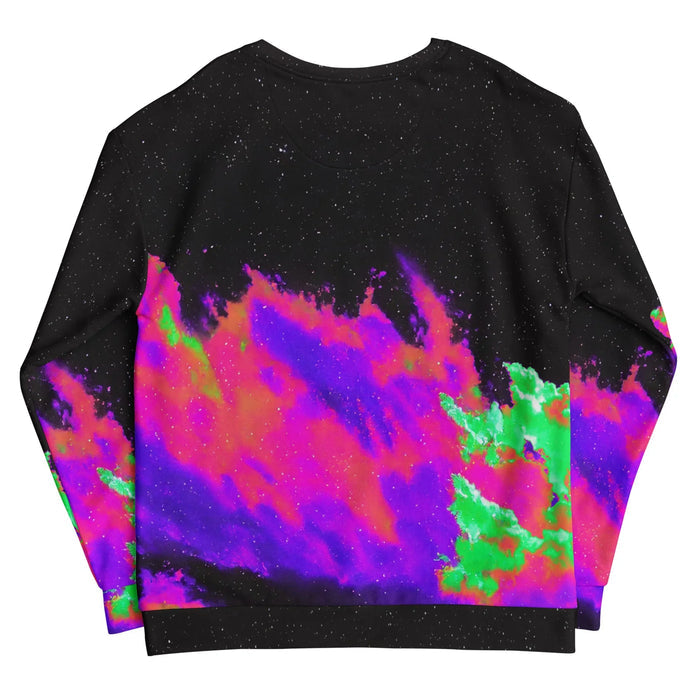 Zeus Mode Sweatshirt - The hyper-stylized **electric magenta (#BF00FF) and toxic lime (#39FF14) classical bust**, instantly recalling the sampling culture of the "Floral Shoppe" era