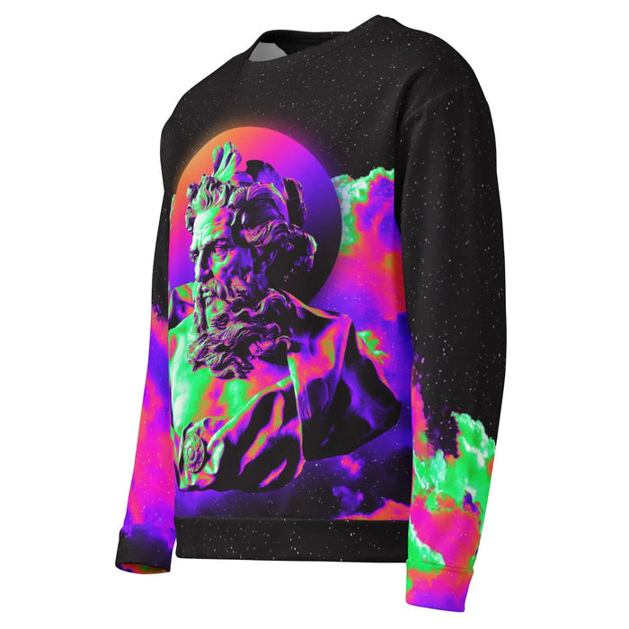 Zeus Mode Sweatshirt in Electric Vaporwave Galaxy. OEKO-TEX® 100, REACH Compliant, GRS Certified.