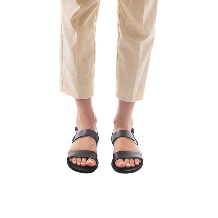 Ziv black, handmade leather sandals with back strap